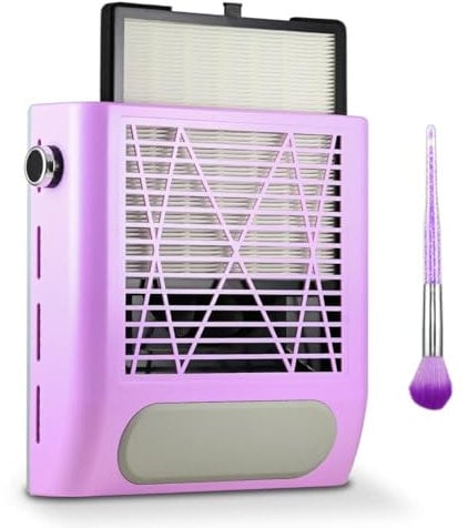 Nail Dust Collector Nail Tech, 80W Powerful Nail Dust Extractor Vacuum with Reusable Filter & Brush, Adjustable Electric Nail Fan Dust Vacuum for Acrylic Gel Nail Polishing Manicure Tool, Low Noise