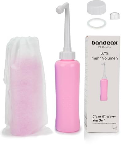 Po Dusche 500 ml – Kompakte tragbare Intimdusche für unterwegs – Sanfte Reinigung im Wochenbett, bei Hämorrhoiden & Schwangerschaft – Mit Beutel, Deckel & Staubschutz – Portable Bidet To Go