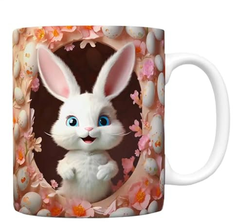 Lueear Tasse à café de Pâques, 350 ml, tasse à thé colorée, prise en main confortable, tasses de fête de Pâques avec motif lapin ou œuf pour les amoureux des animaux
