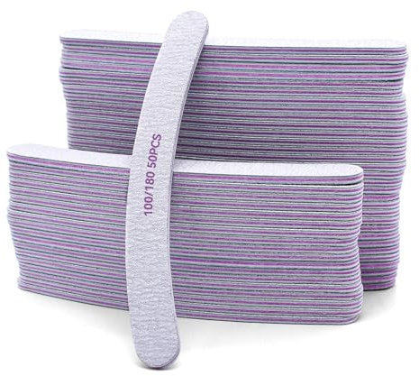 NVGFTG 50 Pezzi Lime per Unghie 100/180, Lima per Unghie, Lima Unghie a Doppia Faccia Riutilizzabile 100/180 Grana per Uso Domestico e Salone (Curvo)