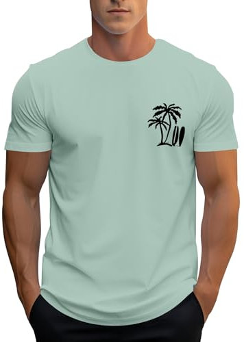 Mens Plain Crew Neck T Shirts Multipack Work Summer Short Sleeve Slim Fit Breathable T-Shirt for Men Wedding Party Work Tee Japanese Aesthetic Clothes (Light Green,M)