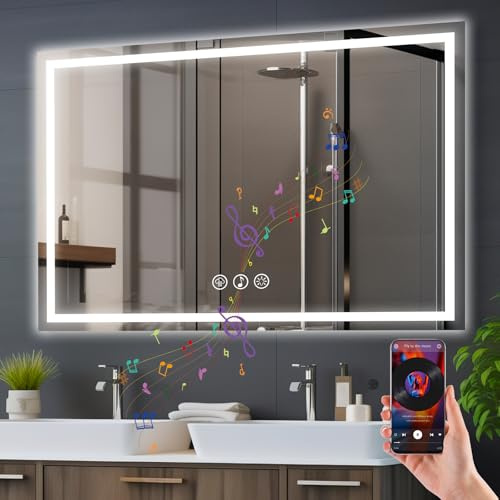 Simusi Bluetooth Badspiegel mit Beleuchtung LED, 70x100cm Spiegel mit Light | Wandspiegel mit Frontbeleuchtung, Antibeschlag, Dimmbar, mit 3 Einstellbaren Lichtfarben