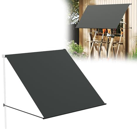 YRHome Markise Fallarmmarkise einziehbar 150x145 cm - Balkonmarkise & Sonnenschutz für Terrasse/Garten - Wetterfest mit UV-Schutz Inkl. Montagezubehör - Ideal für Fenster & Balkon (Anthrazit)