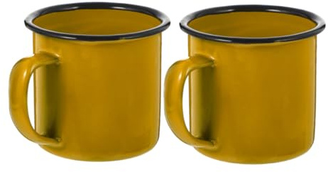 MUELODSIC 2pcs Yellow Enamelware Camping Mugs Vintage Coffee Tea Cups Portable with Comfortable Grip for Home Picnic Travel Indoor Outdoor Use