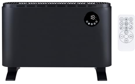 alpina Elektrische Konvektorheizung 2000W – Elektroheizung mit einstellbarem Thermostat und 2 Heizstufen – Freistehend oder zur Wandmontage – Schwarz