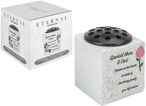 Special Mum & Dad Grave Flower Pot Vase – Memorial Ornament with Heartfelt Inscription – Weatherproof Flowers Holder for Graveside Remembrance
