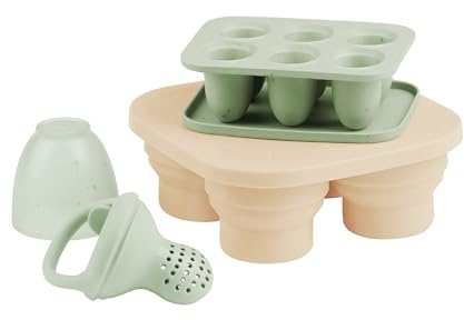 Babymoov Babybrei Einfrieren Behälter Set & Fruchtsauger - Beikost Baby Zubehör aus Silikon, mit Deckel - Fruchtsauger Baby für Zahnungshilfe