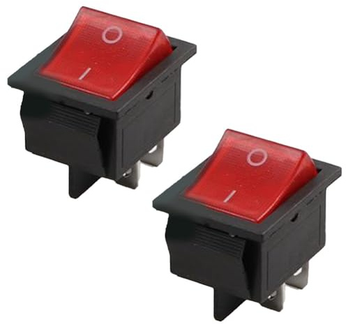 Wodsty Wippschalter, 30 A, 250 V, Wechselstrom, 4-polig, wasserdicht, mit einstellbarer Beleuchtung für H-Strom-Apikationen, Rot/Schwarz