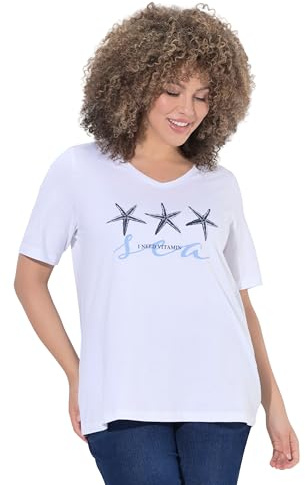 Ulla Popken Damen große Größen Übergrößen Plus Size T-Shirt, Seestern, Classic, V-Ausschnitt, Halbarm 838904