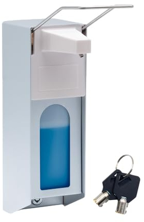 Seifenspender 1000 ml, Desinfektionsspender aus Aluminium mit Edelstahl-Bügel, abschließbar, mit Wandhalterung, für Seife und Desinfektionsmittel, Dispenser ONLY