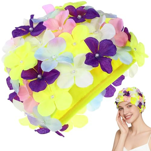 Bonnet de Bain Femme Motif Floral 3D, Bonnet Piscine Femme