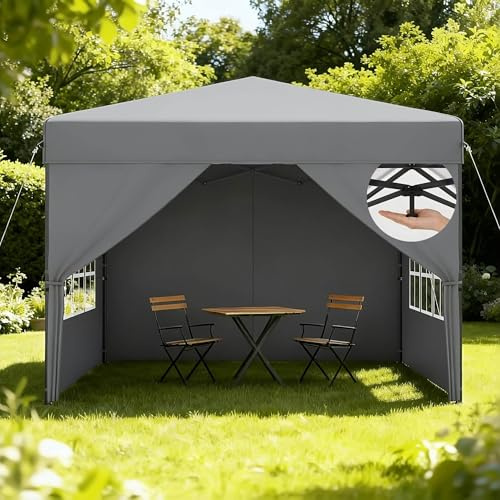 Aufun Pop Up Pavillon 2.5x2.5m, 1 Min Schnellaufbau Faltpavillon Wasserdicht & UV-Schutz, Stabil mit 4 Seitenwänden, Höhenverstellbar 240–260cm, Partyzelt für Garten, Camping, Hochzeit, Grau