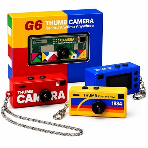 DETAILFORGE Nano Cam G6 Mini Kamera im Retro Charme Design, Kids Kamera Schlüsselanhänger Digitalkamera Thumb (Transparent)