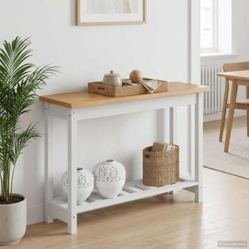 Ziaphsol Ekai Table console étroite blanche 112 x 35 x 76 cm en pin massif, surface laquée avec Live Edge, pour couloir, couloir et salon