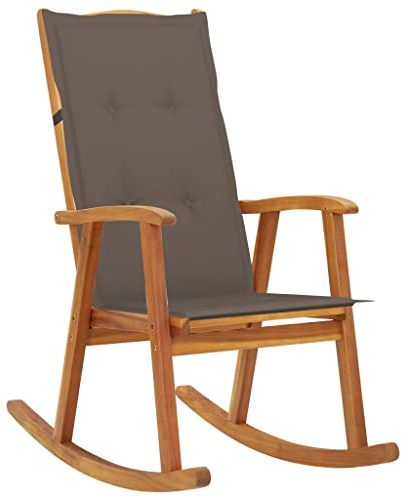 TUERYAFEK Vintage Schaukelstuhl aus Massivholz Akazie mit Auflage, hohe Rückenlehne für Sitzkomfort, wasserdicht behandeltes Polyesterkissen mit Befestigungsbändern, bis 110 kg belastbar,