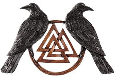 Windalf Handarbeit Wikinger Deko Wotans Knoten HUGIN & MUNIN 22 cm Raben Odin Holzdeko Wandrelief Holzbild Holz