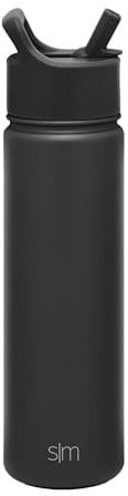 Simple Modern Trinkflasche mit Strohhalm | Wasserflasche Edelstahl Isolierte für den Sport Fitnessstudio | Summit | 650ml | Midnight Black