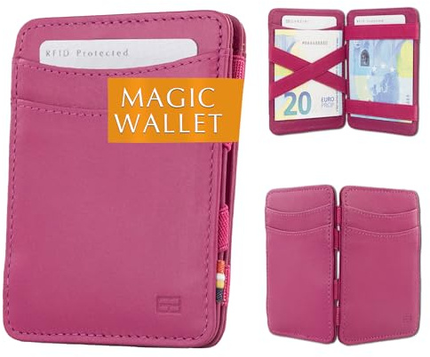 GARZINI Flacher Geldbeutel Fuer Herren aus Leder, Magic Wallet mit RFID-Schutz, Geldboerse mit Platz Fuer 8 Karten, Raspberry