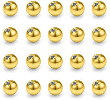 Briana Williams 20-25stk Piercing Kugel 5mm Chirurgenstahl Ersatzkugel 1.6mm Gewinde Schraubkugel Set Silber Schwarz Gold Resgold