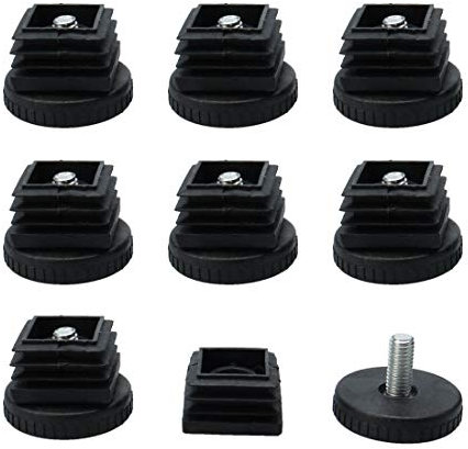 sourcing map 8pcs Pieds de Meubles Réglables Nivellement Patin Base Jambe Pied de Table Chaise Ajustables Protection Sol 40 x 40mm Carré Tube Insert Glisse
