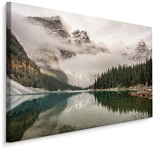 Muralo Bilder See 100 x 70cm Bild auf Leinwand Wandbild Canada Moraine Zimmer Deko Leinwandbilder Schlafzimmer Wohnzimmer Wanddekoration Design Wand Bild Natur Landschaft Blick
