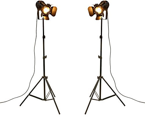 XIHOME Vintage Industrial Black Retro Tripod Adjustable Floor lamp Parking Light, 5 Meter Cable with Foot Switch Parking Light Tripod gooseneck for Living Room Bedroom Office bar Lighting (Pack of 2)