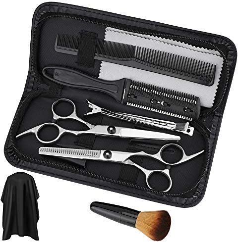 Set di forbici da parrucchiere, Set Forbici per capelli con Mantella da barbiere Capelli rasoio e clip professionale per tagliare ( 10 Pezzi/Set )
