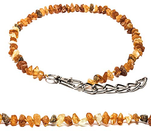 Bernstein Halsband 60–65 cm – Mit Metallkette & Karabiner – Für Hunde & andere Haustiere – Handgemacht – Verstellbar. Bernsteinkette Amber Neck Luxus (60-65 cm)