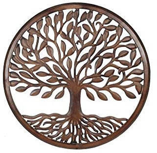 happyDko Décoration murale : Arbre de vie sculpté en Bois, Marron, H 60 cm