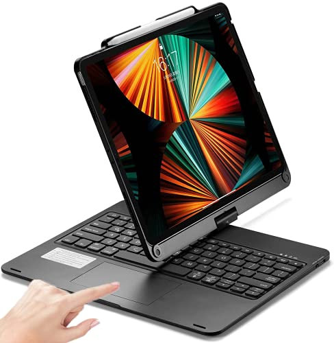 PboyiqiS 360° Rotatable Keyboard Case for iPad Air 13 inch (M3/M2-2025/2024)/Pro 12.9 (6th, 5th, 4th, 3rd Gen) with TouchPad, Backlits Aluminum Alloy Smart Case with trackpad Keyboard, (Black)
