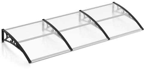 EINFEBEN Auvent pour porte d'entrée - 300 x 100 cm - En polycarbonate transparent - 5 mm - Support en polypropylène - Toit de porte pour l'extérieur - Protection solaire - Protection contre la pluie