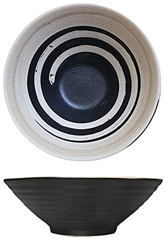 Cuenco De Barro Para Sopa, Cuencos Para Fideos, Cuenco De Cerámica Para Ramen, Cuenco Japonés Para Ramen, Textura En Espiral, Ideal Para Ensaladas, Sopa, Pasta,Negro,20×7cm