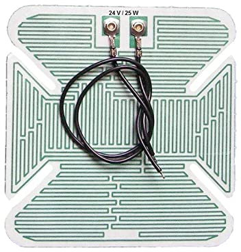 ASG Technik Spiegelheizung/Heizfolie mit Kabel, selbstklebende Beschichtung für einfache Montage, 20 Watt, 24 Volt Breite 140 mm x Höhe 140 mm, Niedervolt, 30-40 Grad, Frostschutz, LKW, PKW