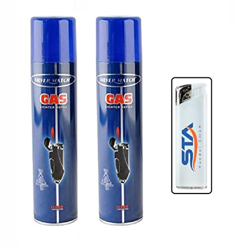 2 x 300ml Feuerzeuggas Nachfüllgas Universalgas Feuerzeug + 1 gratis Feuerzeug