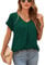 Yommay Damen Bluse Sommer Elegant V-Ausschnitt Tunika Shirt Oberteil Flowy Kurze Ärmel Chiffon Tops,Dunkelgrün,M