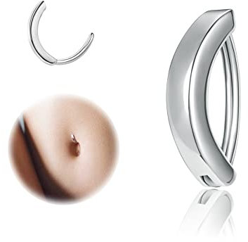 ZS 14G Clicker Piercing Bauchnabel für Frauen, Bauchnabelpiercing Silber 925 Reverse Curved Nabel Barbell Schmuck Körperschmuck (8mm)