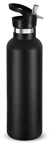 Volhoply Black Stainless Steel Water Bottles, 750ml Vacuum Insulated Double Wall Travel Bottle with Leak-Proof Straw Lid of Handle,Metal Reusable Standard Mouth Flask for School,Hikers