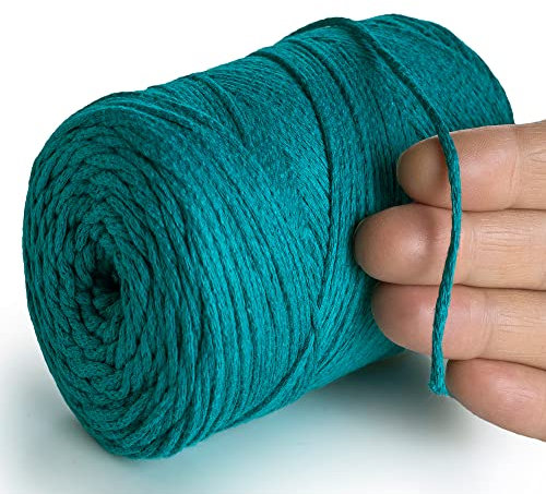 MeriWoolArt® Makramee Garn Meeresgrün 2 mm x 250 m Baumwollkordel, recyceltes weiches Baumwollgarn für das Stricken von Pflanzenhängern, Schmuckherstellung, Häkeltaschen