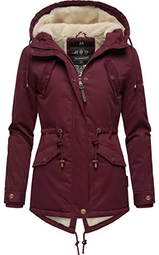 MARIKOO Damen warme Winterjacke mit kuscheliger Verstellbarer Kapuze Manolya Wine Gr. XXL