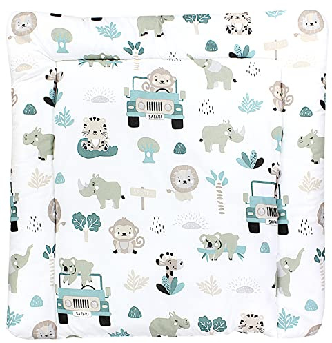 TupTam Baby Wickeltischauflage mit Baumwollbezug Gemustert, Farbe: Zoo Grün, Größe: 70 x 70 cm
