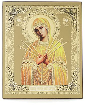 NKlaus Gottesmutter Siebenpfeilige Holz Ikone 10x12cm christlich orthodox 11365