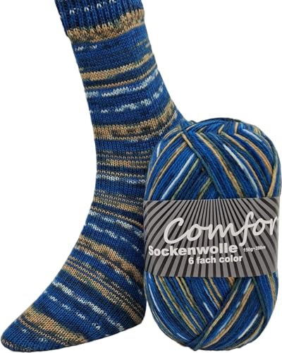 6-fädige Sockenwolle Strumpfwolle -150gr Knaul- 375m Lauflänge - dicke Wolle für besonders warme Socken – grosse Farbauswahl (010)