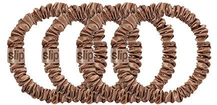 Slip Silk 100% Maulbeerseide Haargummi Set - Schonende Scrunchies gegen Haarbruch, 4 Zopfgummis in Kastanienbraun