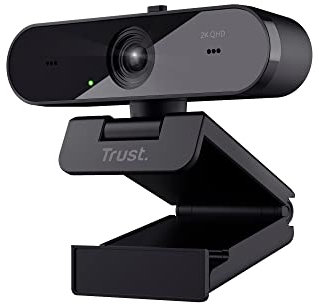 Trust Taxon 2K QHD Webcam aus 85% Recycling-Kunststoff, 2560x1440p USB Kamera PC mit Abdeckung, Autofokus, Weitwinkel, 2 Mikrofone, Videokamera für Konferenzen, Videoanrufe, Skype, Teams, Zoom