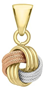 CARISSIMA Women's 9 ct 3 Colour Gold with Textured and Polished 4 Way Knot Pendant - CHAIN NOT INCLUDED