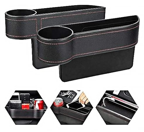 Qiwenr 2Pse Auto Multifunktionale Aufbewahrungsbox Autositz Gap Organizer Aufbewahrungsbox Organizer mit Becherhalter,Seitentasche mit USB Ladeloch für Handys,Geldbörse,Karten,Münzen,Trinkbecher