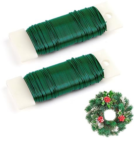 SULOLI 2 Pack Florist Wires 70m Flexible Paddle Wire 22 Gauge Floral Wire Twist Ties Plant Ties Garden Wire for Crafts, Christmas Wreaths Tree, Garland and Floral Flower Arrangements DIY(Dark Green)