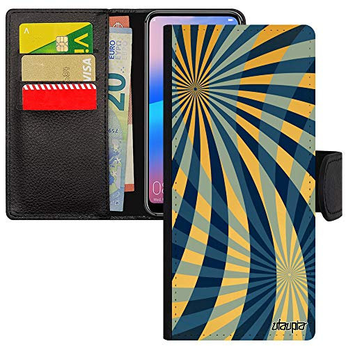 Coque Silicone pour Samsung A14 4G 5G Rabat Portefeuille Illusion d'optique Smartphone Telephone PU Etui Pas Cher geometrique Bleu Galaxy