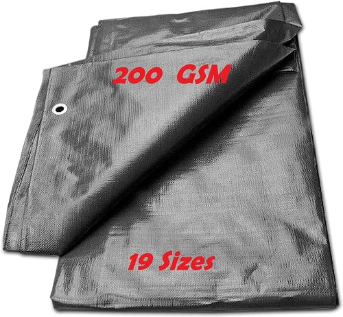 Tarpaulin Regular And Heavy Duty Waterproof Cover Tarp Ground Sheet Multi Sizes Transparent Blue Silver Clear Camo Army (Grey (200GSM), 10 x 12 m)