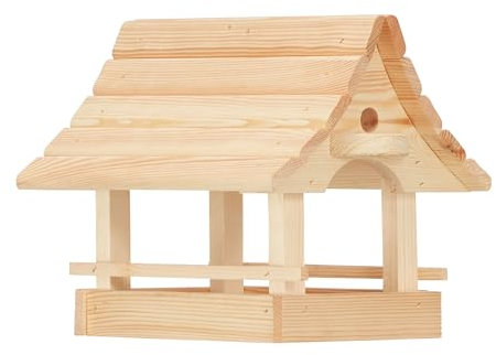Sunwood Premium Vogelhaus, Vogelhäuschen Natur Unbehandelt handgefertigtes aus Holz mit und ohne Ständer Futterhaus, Futterhäuschen Vogelfutterhaus zum Aufhängen (Natur- Unbehandelt)